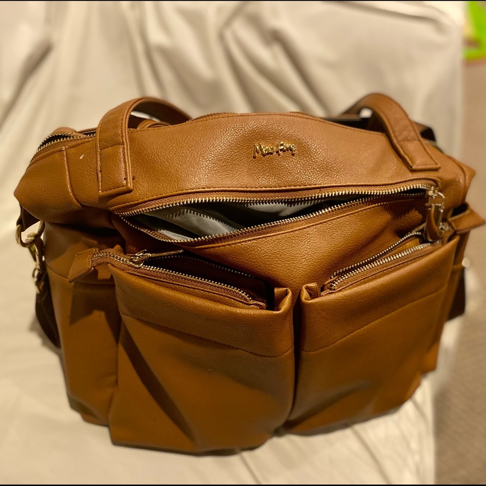 MISS FONG BROWN FAUX LEATHER CUTE  DIAPER BAG